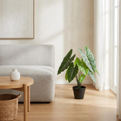 wunderbar dekorierte Alocasia Polly Kunstpflanze