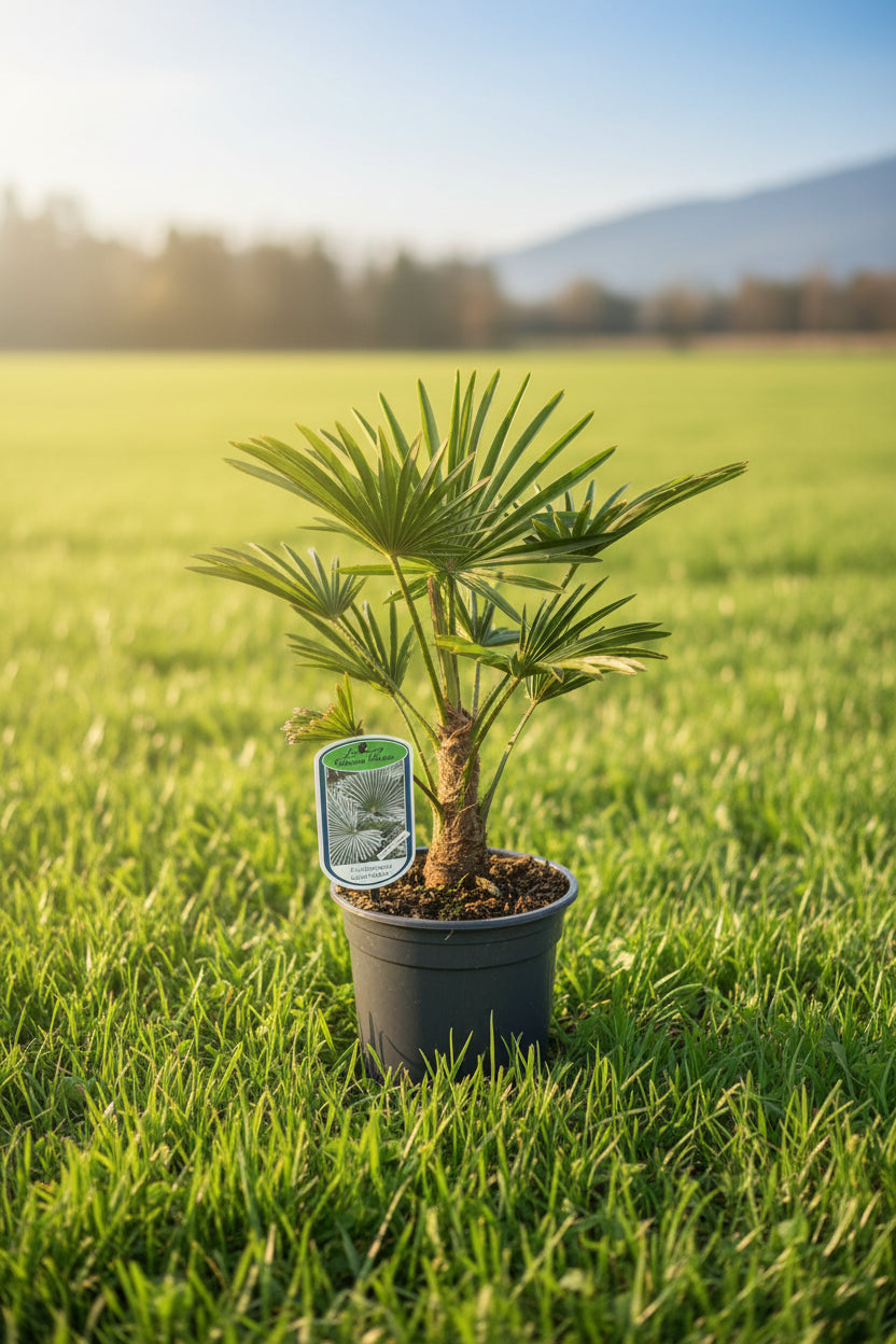 Trachycarpus Wagnerianus auf einer Wiese